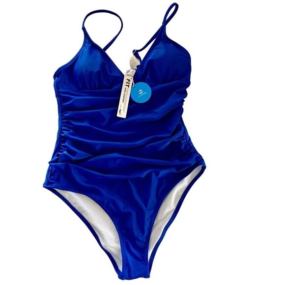 CUPSHE One Piece Blue Swimsuit V Neck Adjustable Straps Size Medium NEW NWT - Picture 1 of 9